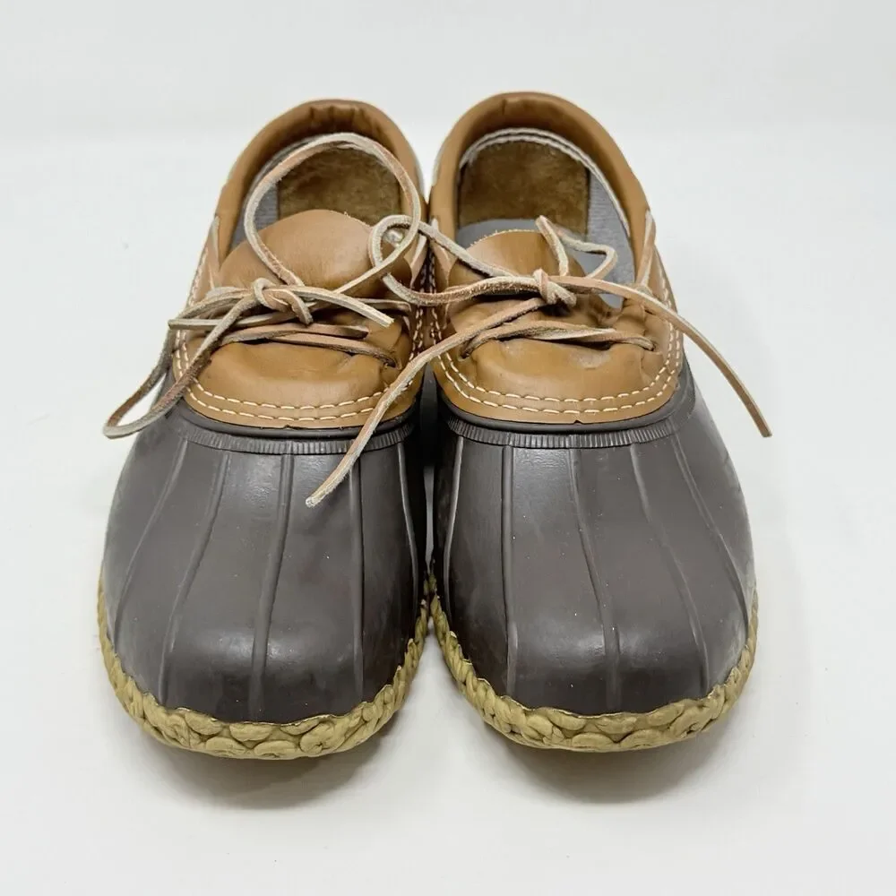 L.L. Bean Duck Boots Low Shoes Mens 10 Wide Brown Leather Rubber Moc Waterproof